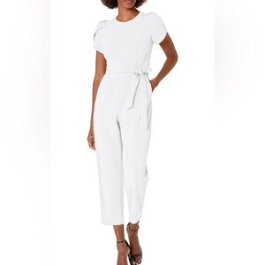 Calvin Klein Tulip Sleeve Jumpsuit with Gold Zipper